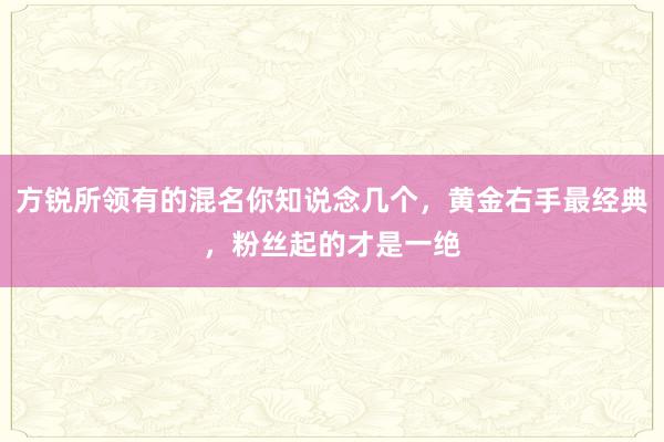 方锐所领有的混名你知说念几个，黄金右手最经典，粉丝起的才是一绝